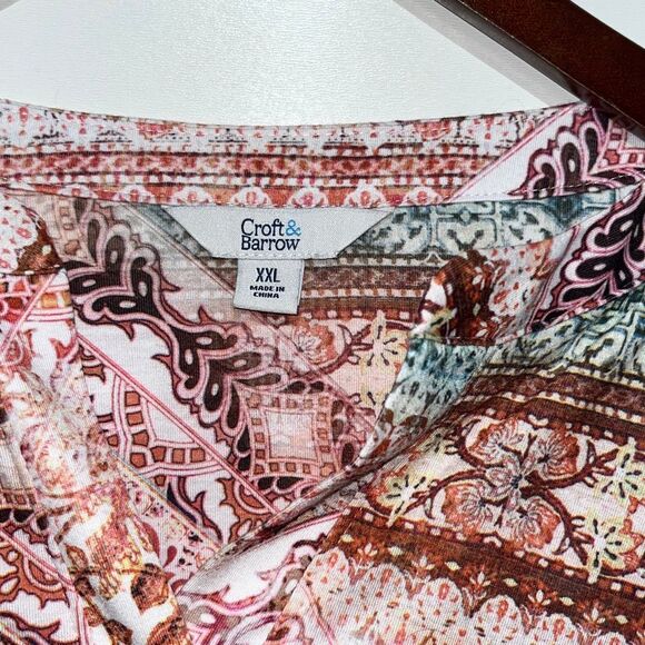 Croft & Barrow Women's Multicolor Split Neck Roll Up Sleeve Blouse Size XXL - Picture 4 of 10